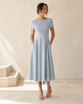 Aveline Asymmetric Pleat Midi Dress