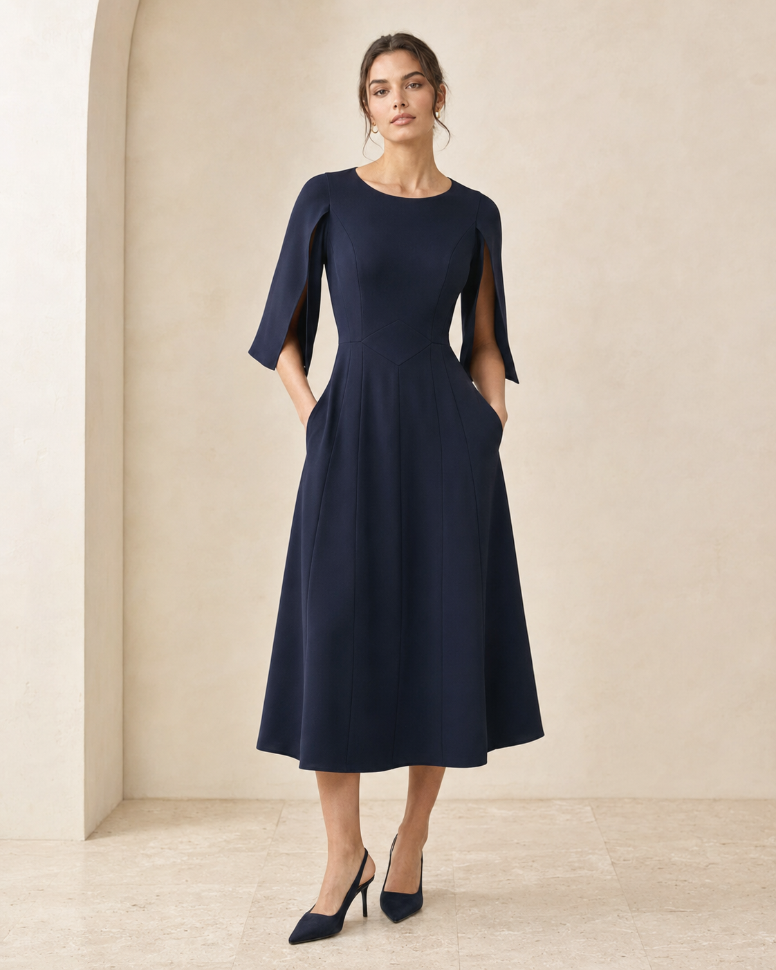 Seraphine Split-Cape Midi Dress