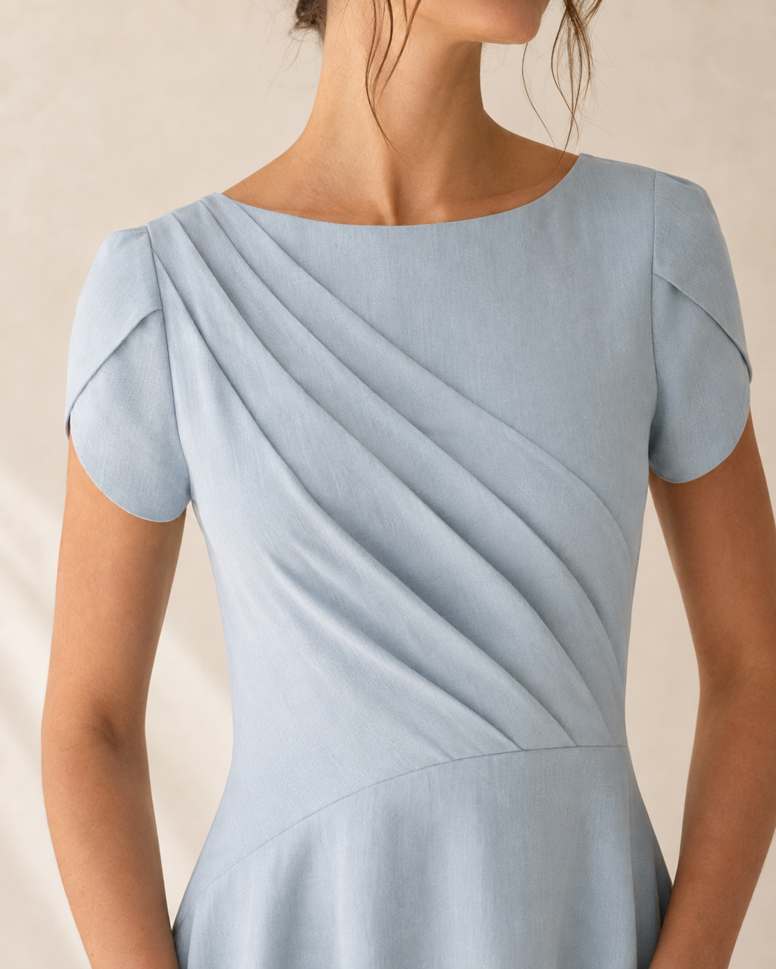 Aveline Asymmetric Pleat Midi Dress