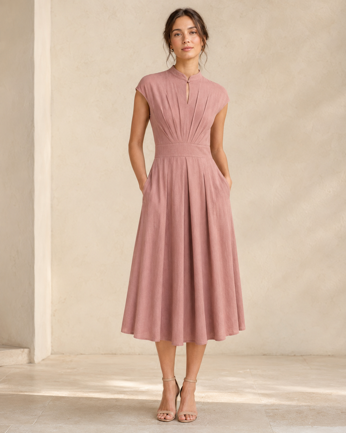 Rosalie Sunray-Pleat Midi Dress