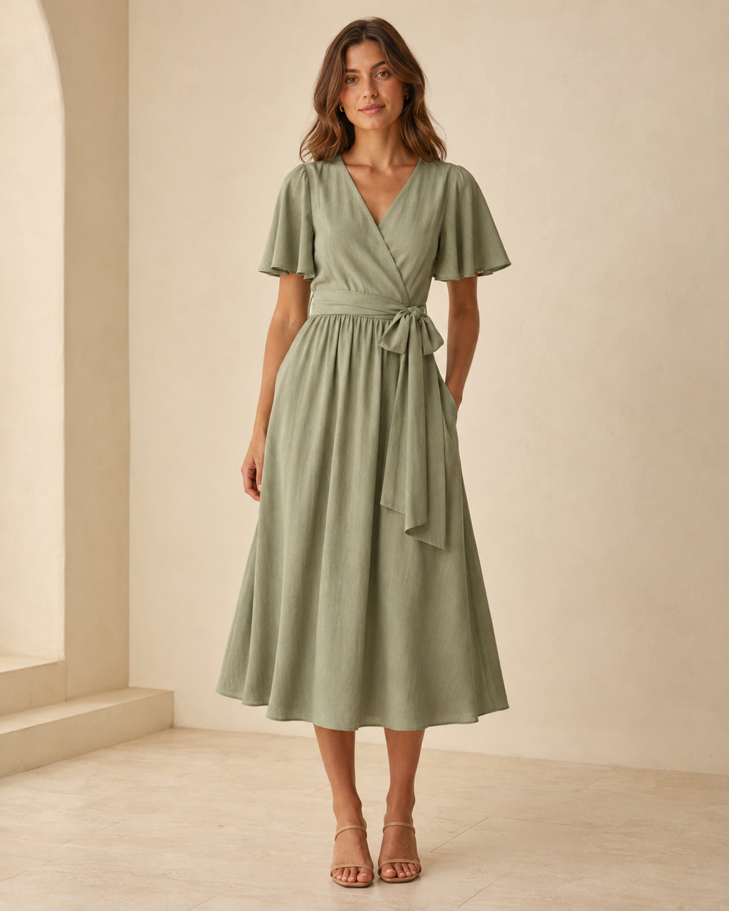 Willow Faux-Wrap Linen-Blend Midi Dress